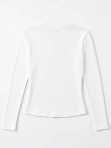 Basic Slim Fit Stretch T-Shirt For Women, Autumn Long Sleeve Crew Neck Top, Suitable For Casual And Commuting Wear - White - View 4