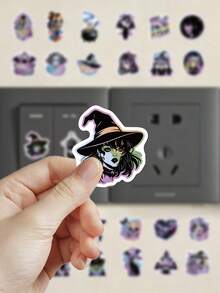 50pcs Halloween Witch Gothic Celestial Moon Stickers For Phone Case, Keyboard, Tablet, Diary, Notebook, Laptop, Planner, Guitar, Helmet, Skateboard - Halloween Witch Gothic Celestial Moon - View 3