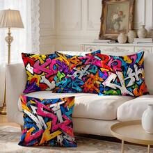 4pcs/1pc Colorful Street Graffiti Pattern Pillow Case Without Insert, Single-Sided Printed Pillow Case, Suitable For Living Room Bedroom Home Decor, All-Season Pillow Case - Multicolor - View 2