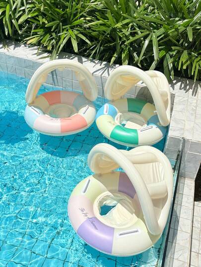Kids Inflatable Swim Ring With Sunshade, Toddler Pool Float Seat, Summer Water Play Swimming Float For Boys And Girls