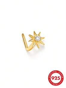 lunastudio 1pc 925 Sterling Silver 8-Point Star Nose Stud For Women Daily Wear - Gold - View 2