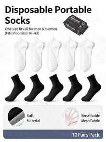 5 Pairs/10 Pairs/20 Pairs Disposable Socks, Black|White, Mid-Calf, 1 Bag Of 5 Pairs, Convenient For Travel, Business Trips And School, Unisex, All Season Wear, Breathable, Deodorizing And Sweat-Proof, Suitable For Sports - Pull-out Bag Style - View 30