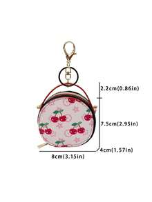 1pc New Fresh Floral Print Mini Round Handbag With Metal Chain, Crossbody Storage Pouch With Zipper And Key Ring, Cute Versatile Creative Mini Bag For Girls, Can Be Carried Alone Or Hung On Large Bag - Apricot - View 8