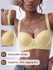 Women' S Solid Color Push Up Bra - Comfortable Fit, Full Coverage & Minimalist Design - Yellow - View 4