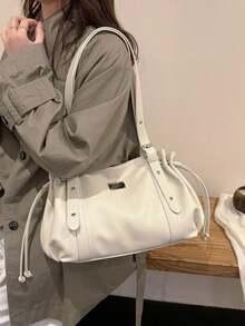 Shoulder Bag With Rivet Decoration, Detachable Shoulder Strap And Zipper Closure, Cool Style Underarm Bag, Women's Bag, Unique Niche Design, Suitable For Daily Outings, Dates, Commuting And Casual Crossbody Wear - Beige - View 5