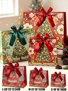 Christmas Gift Bags With Handles, 1 Set S/M/L Assorted Sizes Heavy-Duty Thick Paper Gift Bags With Ribbon, Classic Red & Green Christmas Tree Design, Holiday Party Favor Bags And 2027 New Year Gift Wrapping Supplies - Multicolor - View 9