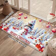 1pc Kitchen Floor Mat, Soft Faux Cashmere Material, Christmas Snowman & Christmas Tree Pattern, Non-Slip, Suitable For Kitchen, Bathroom, Entryway, Multi-Scene Use, Christmas Room Decor, Holiday Gift - Multicolor - View 12