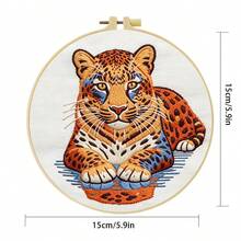 1 buah ukuran 15*15cm/5.9*5.9in dan 20*20cm/7.9*7.9in, Kit Bordir Macan Tutul, Set Bordir Buatan Tangan DIY untuk Pemula Dewasa, Hadiah Rumah, Hadiah Menjahit Wanita, Termasuk Panduan Pengguna, Kain Pola Cetak, Bingkai Bordir, Jarum dan Benang. - Macan tutul - View 6