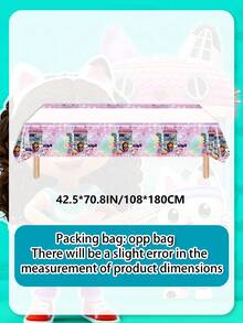 MASSDI Gabby Dollhouse Purple Glitter‑Effect Disposable Party Tablecloth, Rectangular Cartoon Character Print Table Cover, Waterproof Oil‑Resistant Table Decor, Multi‑Quantity Pack Option For Themed Birthday Party & Indoor Banquet - Multicolor - View 3