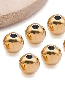 10pcs Minimalist Fashion Spacer Beads Necklace Bracelet Stainless Steel Round Beads - Gold - View 5