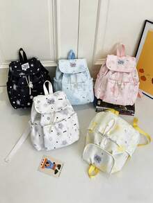 1pc Plaid Star & Bow Print Backpack, College Style Drawstring Flap Multi-Pocket Daily Bag, Suitable For Campus Daily Commute - Multicolor - View 5