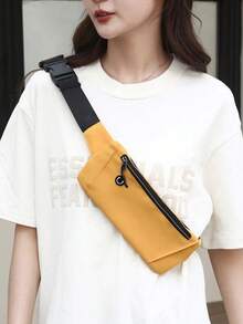 Mustard Yellow Fanny Pack For Men Women, Lightweight Waterproof Waist Bag With Smile Face Decor, Adjustable Strap Zipper Closure Crossbody Fanny Pouch - Mustard Yellow - View 3