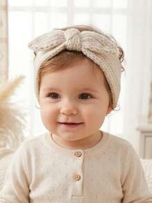 2pcs Autumn/Winter Beige Rabbit Ear Knitted Yarn Baby Headband, Cute Princess Baby Hair Accessory, Suitable For Autumn/Winter Season Wear - Multicolor - View 5