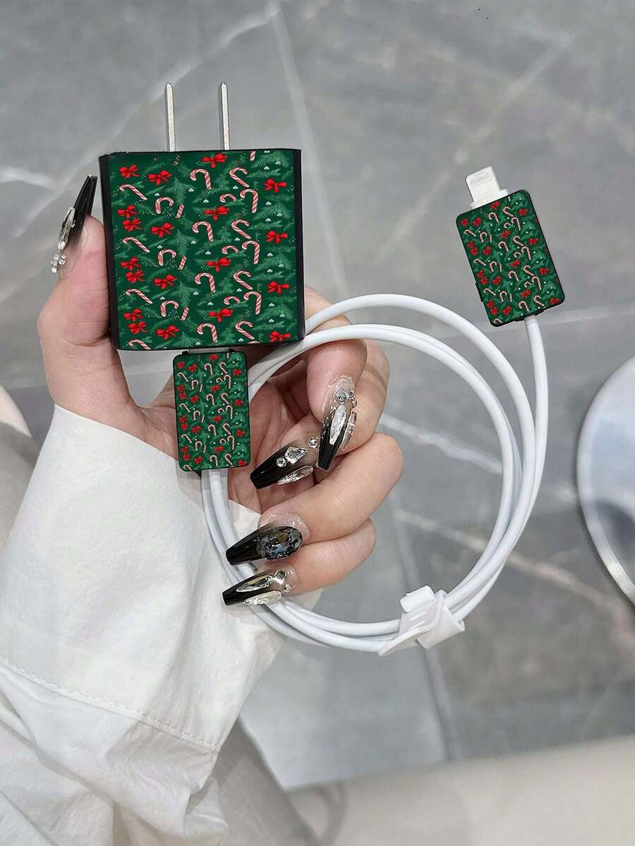 1 Set Christmas Candy Cane Pattern Allover Print Charging Protective Case - Compatible With IPhone 16 Pro/17 Pro 20W Charger And Charging Cable (Charger Not Included) - Multicolor - View 1