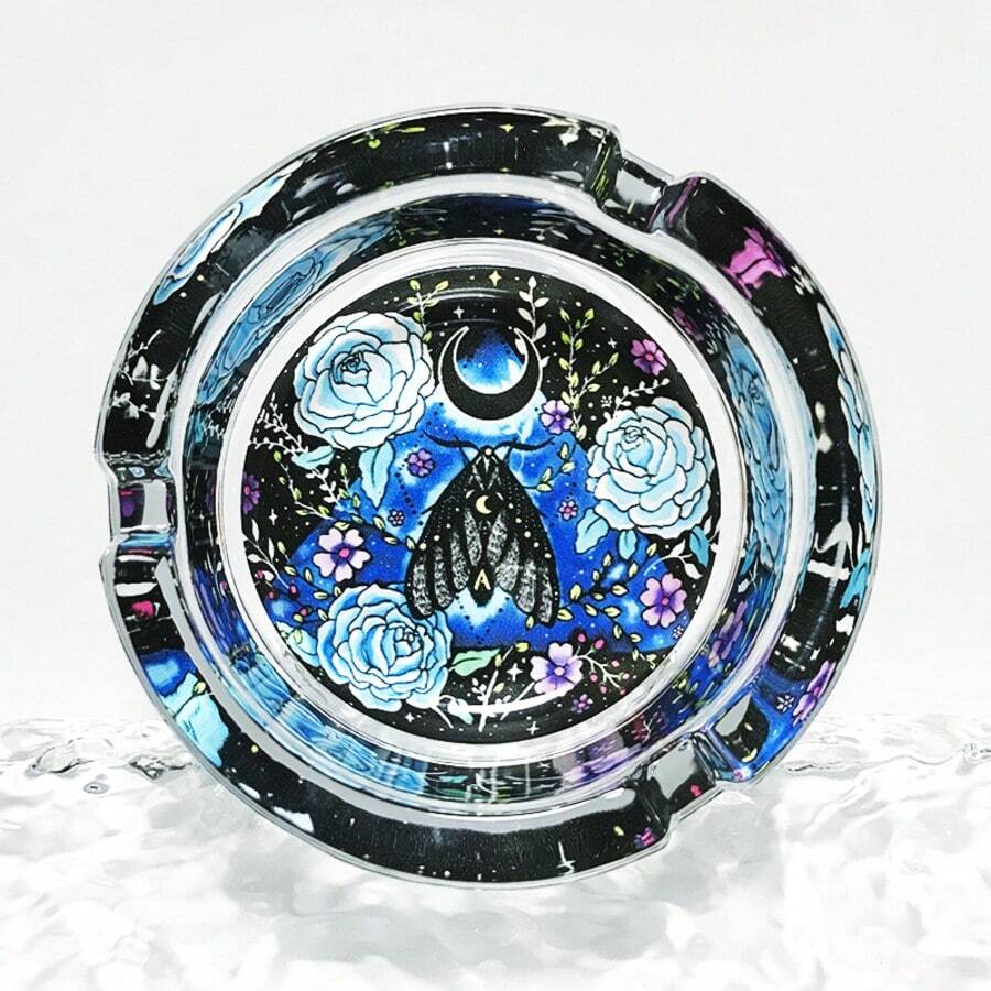 Creative Pattern Glass Ashtray, 3.34 Inch Round Ashtray, Fashionable Home Decor Ashtray, Holiday Gift For Friends - Colorful - View 1