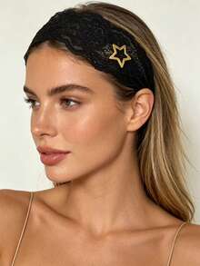 1pc Women's Floral Lace Headband Accessory, Elastic Vintage Lace Hollow Edge Makeup Headband Hair Hoop - Multicolor - View 8