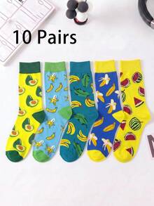 1/5/10 Pairs Men's Mid-Calf Socks, Funny Avocado Cartoon Unisex Sports Style Long Socks, Crazy Happy Socks - Multicolor - View 19