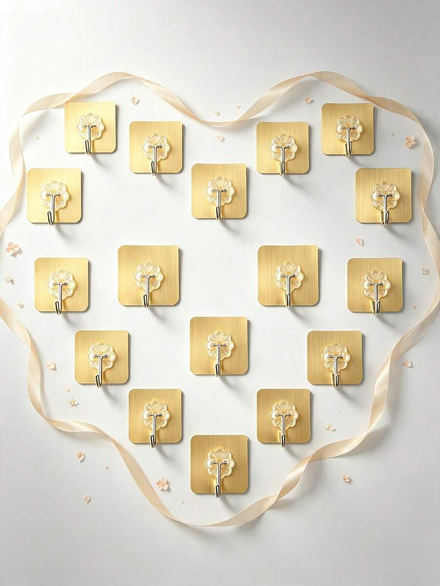 Stylish Wall Hooks, Easy To Stick On, No Drilling Required. They Are Securely Installed And Suitable For Use In Kitchens And Bathrooms, Offering Multiple Uses Such As Serving As Practical Hangers And Multi-Functional Hooks. - Gold - View 1