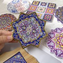 قطعة واحدة من قاعدة الأكواب السيراميكية بأسلوب بوهيمي عتيق باللون البنفسجي مع نقش ذهبي متعدد الأشكال، بنمط هندسي، عازلة للحرارة، سهلة التنظيف، مناسبة لديكور المنزل والطاولة والاستخدام اليومي وهدية عيد ميلاد - متعدد الألوان - مشاهدة 7