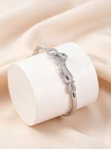 1 pieza Brazalete de puño inspirado en animales con adorno de strass, accesorio de joyería de declaración para mujeres - Plateado - Ver 2