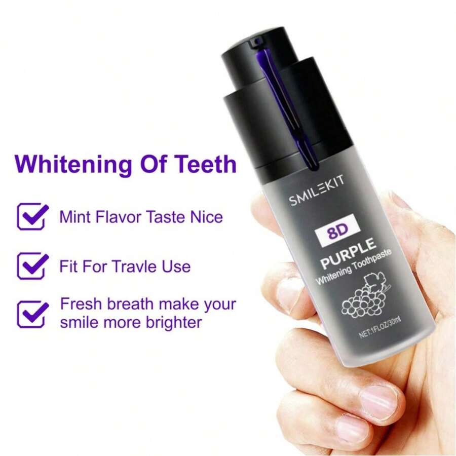 1pc Exclusive Design 8D Teeth Whitening Purple Toothpaste, Deep Cleaning, Fresh Breath, Whitening Toothpaste, 30ML, Daily Use, Oral Care, Purple Toothpaste - 8D-a Mint Flavor - View 1