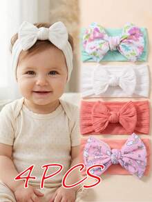 4pcs Cute Candy Color Nylon Bow Baby Headband Set, Baby Hair Accessories, Suitable For Daily Use - Multicolor - View 1