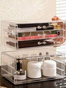 1pc Transparent Acrylic Cosmetic Storage Box, Multi-Layer Storage Box With Drawers, Suitable For Vanity, Lipstick Rack, Vacation Beach, Bathroom And Bedroom Storage, Large Capacity Vanity Tabletop Organizer - Clear - View 4