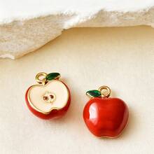 2pcs Red Apple & Green Apple Shaped Pendant, 316 Stainless Steel Material, Wear-Resistant, Fade-Resistant, Gold Color, Integrated Hanging Ring, Minimalist Versatile Fashion Fruit Style Accessory, Niche Exquisite Personalized Outfit Jewelry, Unisex, Suitable For Handmade DIY Enthusiasts, Can Be Paired With Chain, Hand Rope, Self-Made Bracelet, Necklace, Daily Wear Jewelry, Exquisite Pendant, Perfect For Gifting - Apple - View 2