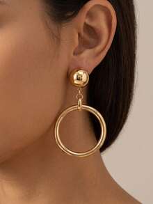 1 Pair Exaggerated Metal Geometric Round Large Earrings, Fashionable And Elegant Women's Jewelry, Suitable For Daily Wear, Casual, Vacation, Birthday And Holiday Gift For Women - Yellow Gold - View 3