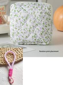 Cartoon Floral Print Square Storage Bag, Women's Portable Sanitary Napkin Storage Pouch, Student Privacy Period Storage Bag, Quilted Small Item Organizer, Suitable For School, Business Trip, Travel, Compact And Portable, Autumn/Winter Essential,Travel Essential - Multicolor - View 10
