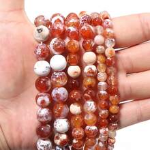 1 Strand Red Ice Flower Fire Agate Natural Stone Beads 6/8/10mm Colorful Agate Round Beads DIY Necklace Bracelet Jewelry Making Stone Beads - Red - View 5