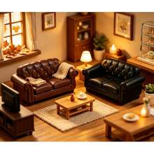 1PC Mini Vintage European Style Double Sofa, Miniature Furniture, Mini Sofa, Dollhouse Living Room Decor, DIY Model House Accessories, Photography Props, Holiday Gift - Photo Color - View 5