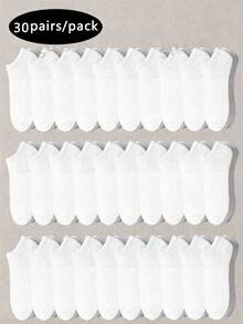 1/5/10/15/20/30/50 Pairs Men's Solid Color Low-Cut Boat Socks, Sweat-Absorbent Casual Daily Wear Socks, Halloween - White - View 2
