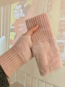 Women's Fingerless Gloves, Faux Fur Cuff, Soft Warm Knitted Sleeve, Touchscreen Friendly, Suitable For Typing, Autumn New Arrival, Essential Accessory For Classroom Or Shopping - Multicolor - View 9