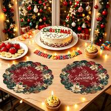 2/4/6/8/16pcs Burgundy Floral Round Placemats, Red Snowflake Pine Branch Christmas Table Mats, Suitable For Christmas Party Kitchen Dining Room Home Decor - Multicolor - View 9