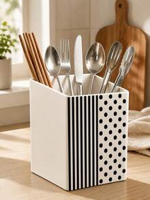 Striped & Polka Dot Patchwork Pattern Multi-Functional Storage Organizer Box - Tableware Storage Box, Desktop Organizer (Suitable For Storing Tableware, Straws, Tea Bags, Pens, Remote Controls); Compact & Space-Saving, Suitable For Kitchen, Office, Living Room - Multicolor - View 2