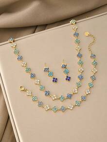 Kalung Emas 18K, Gelang Emas, Anting-anting Zirkonia Tembaga Bertekstur Serbaguna, Cocok untuk Kencan, Pesta, Hadiah, dan Pemakaian Sehari-hari - Emas - View 2