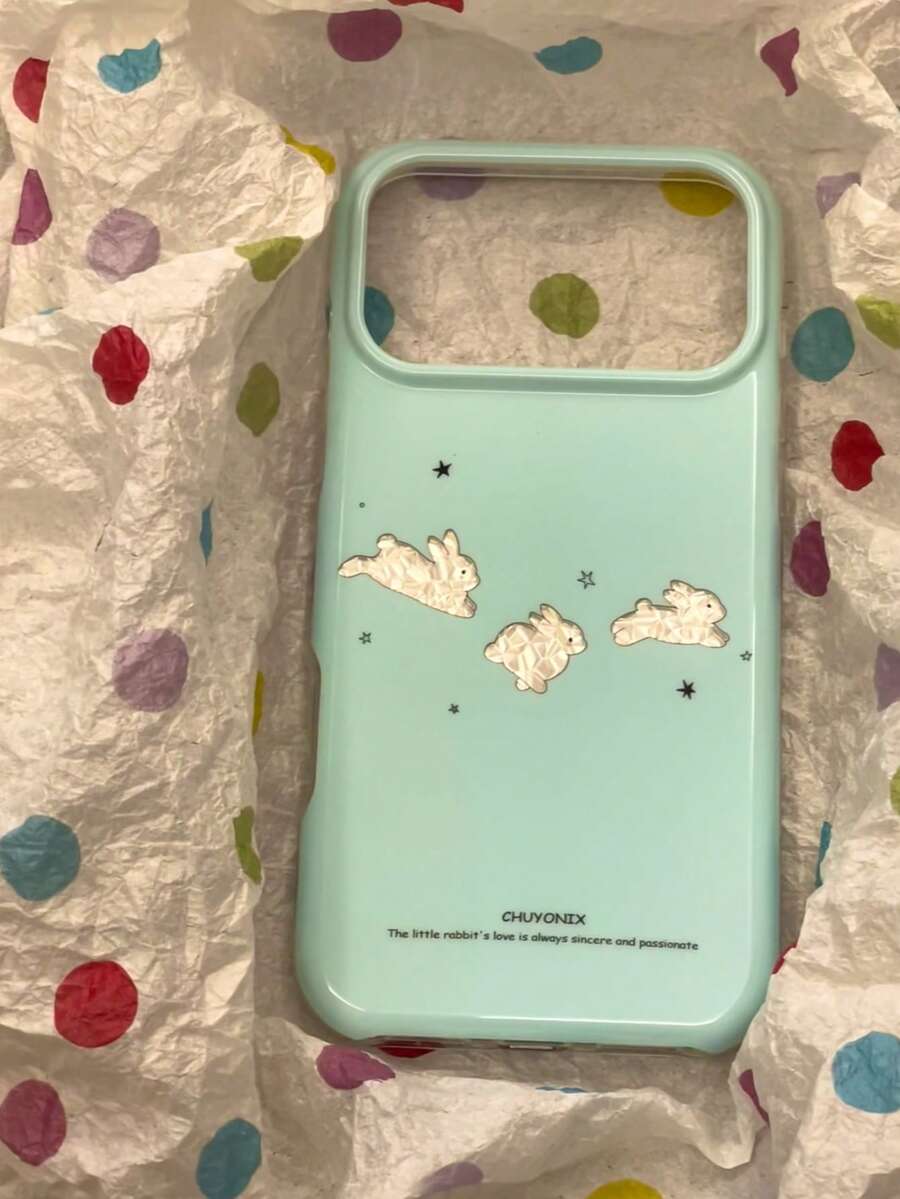 Ins Korean Style Minimalist Laser Rabbit Protective Case Compatible With Iphone 17 Pro Max/16 Pro/15, Personalized Women's Anti-Drop Girly Phone Cover - Green - View 1