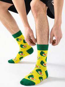 1/5/10 Pairs Men's Mid-Calf Socks, Funny Avocado Cartoon Unisex Sports Style Long Socks, Crazy Happy Socks - Multicolor - View 2