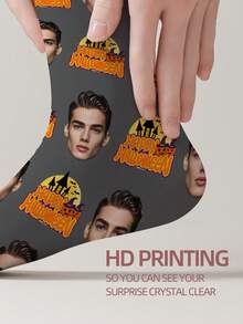 1 Pair Customized Face Pattern Socks, Personalized Photo Socks, Custom Printed Socks, Funny Face Socks, Custom Pattern Socks, Print Any Face Pattern On Socks, Anniversary Gift, Halloween Gift, Unique Birthday Gift, Personalized Collectible - Multicolor - View 4