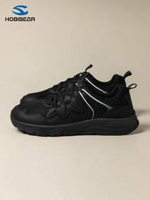 HOBIBEAR Wide Toe Retro Casual Chunky Sneakers Unisex Breathable Commuter Sneakers - Black - View 4