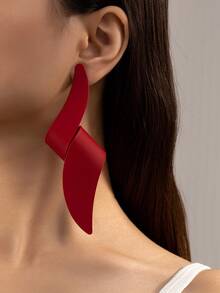 1 Pair Exaggerated Bold Polished Metal Geometric Connected Earrings Studs Dangle - Red - View 1