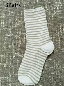 1/3/6 pares de calcetines a rayas multicolores, resistentes al olor y transpirables, de media pantorrilla, estilo lindo japonés & coreano inspirado en la escuela, versátiles y holgados - Multicolor - Ver 18