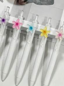 6/1pc 0.5mm Black Ink Pen With A Plumeria Flower Design, Smooth Writing, Creative Stationery Set, Perfect For Everyday Office Use Or As A Gift, Stylish Pen Set Made Of Durable Lightweight Plastic, Multi-Pack, A Back-To-School Essential - A - View 8