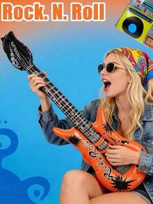 1/4pcs Inflatable Rock Party Props, Inflatable Instrument Set (Guitar, Saxophone, Keyboard, Microphone), Large 80s And 90s Inflatable Props, Suitable For 80s 90s Party Decoration, Hip Hop Theme, Birthday Party Supplies, Rock Party - Multicolor - View 4