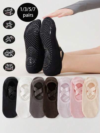 1/3/7 Pairs Women's Ballet Pilates Yoga Socks, Silicone Non-Slip Yoga Socks, Professional Workout Feel, Suitable For Running, Fitness, Pilates, Ballet And Gymnastics - Multiple Colors (Black, Pink, Grey, Purple, Khaki), With Arch Support And Ankle Padding - Ideal Gift For Dance And Fitness Enthusiasts