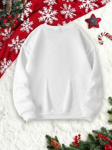 女款聖誕套裝，舒適居家服，格子豹紋聖誕樹 Merry Christmas 圖案運動衫，休閒家居服，適合聖誕節及秋冬穿著 - 白色 - 查看 5