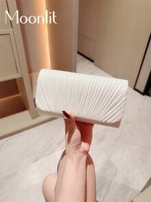 Women's Elegant Fashion Mini Flap Pleated Square Bag With Chain, Evening Clutch, Wedding,Bride - White - View 2