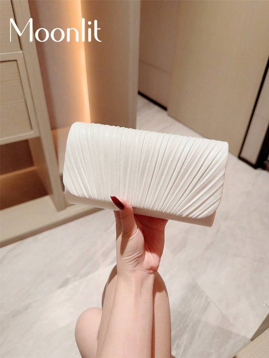 Women's Elegant Fashion Mini Flap Pleated Square Bag With Chain, Evening Clutch, Wedding,Bride