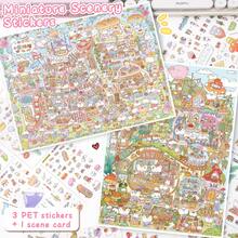 3D Stereoscopic Fun Scene Stickers, 3 Sheets Sticker Material + 1 Scene Card + 1 Effect Image/Pack, Oversized 33.9*25.2cm, Scrapbook Stickers, Suitable For Gifts, Office, Home, Classroom, Entertainment Toys, Student Scrapbook - A - View 2
